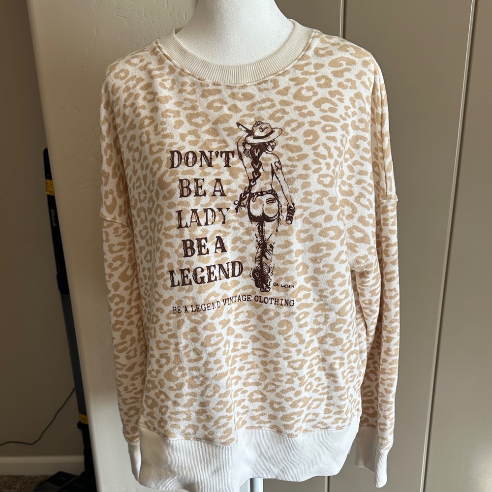 Time and Tru Beige Leopard Graphic Sweater